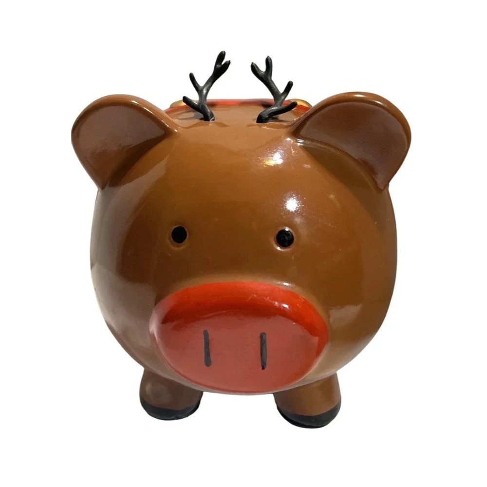 Target Reindeer Piggy Bank Brown Ceramic Holiday Coin Bank 2010